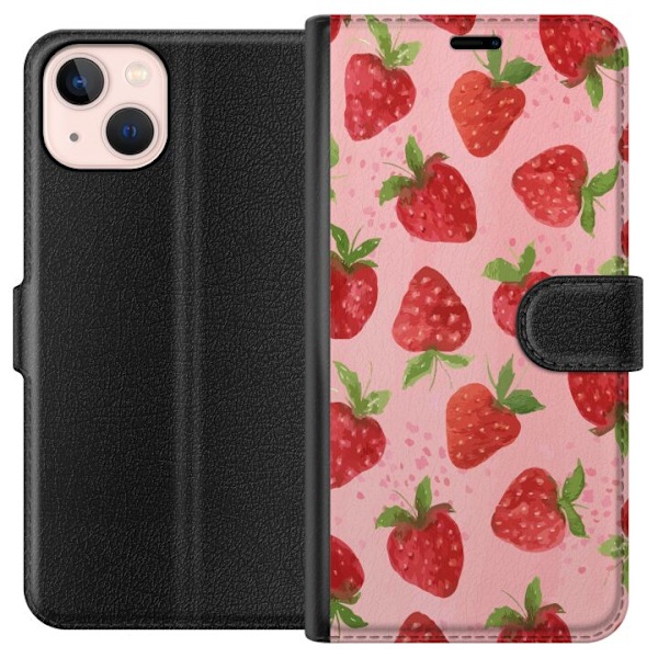 Apple iPhone 13 Plånboksfodral Strawberry Dreams – jordgubbsmönster i retrostil