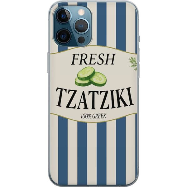 Kompatibelt Mobildeksel til Apple iPhone 12 Pro Max Tzatziki gresk matplakat agurk yoghurtdipp blåhvite striper kjøkkendekor retro illustrasjon kjøkk
