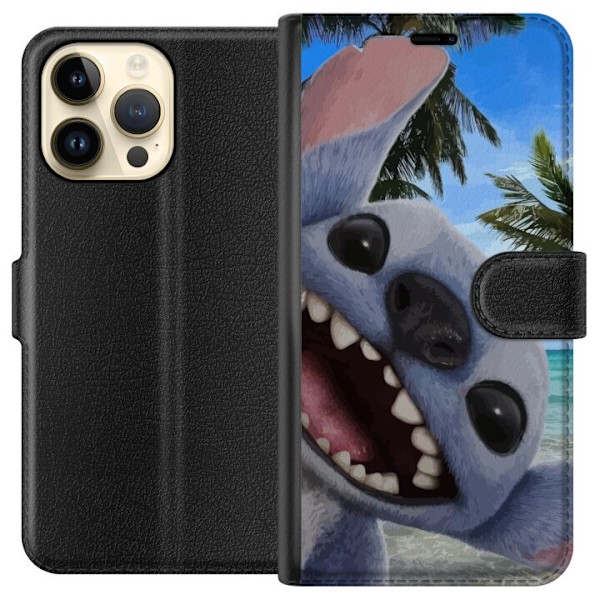 Apple iPhone 14 Pro Max Tegnebogsetui Stitch-telefonetaske med palmer i sødt venskabsdesign.