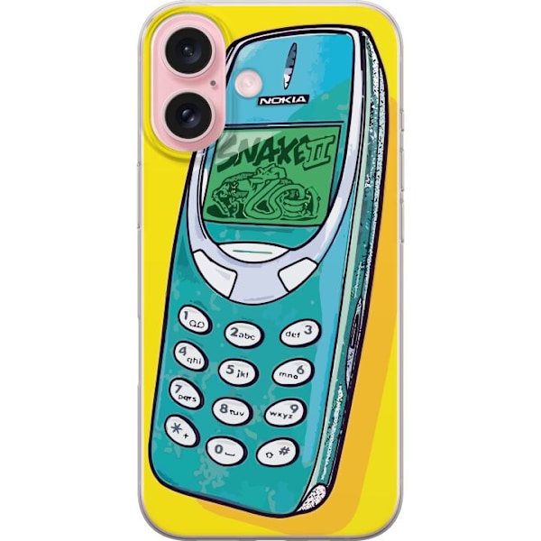 Apple iPhone 16 Läpinäkyvä kuori Nokia 3310, Snake 2, pidä