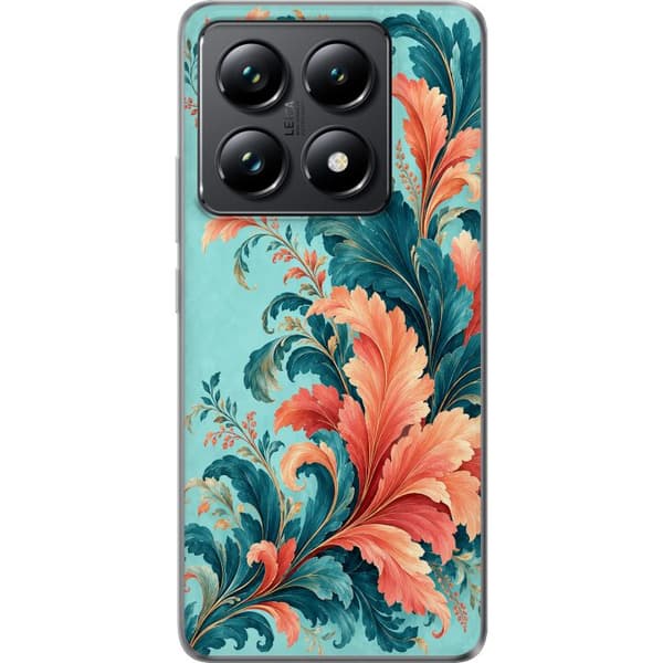 Kompatibelt Mobildeksel til Xiaomi 14T Pro Korallornament turkis