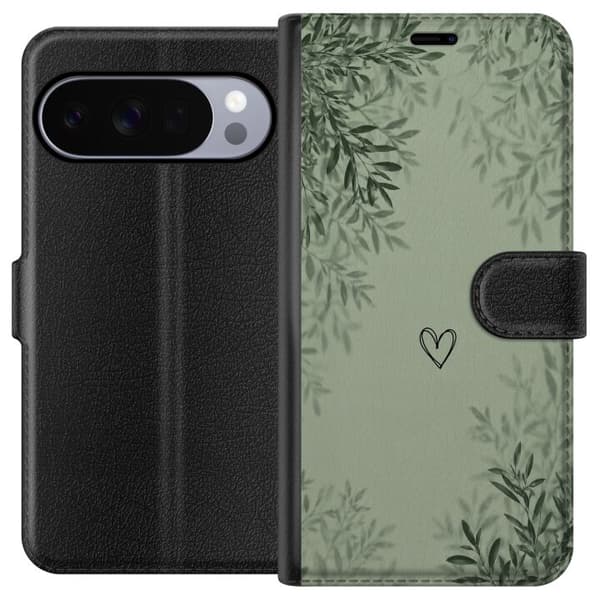 Kompatibel Tegnebogsetui til Google Pixel 11 Pro Minimalistisk grøn design med håndtegnet hjerte, bløde blomsterskygger og rolig botanisk baggrund grøn