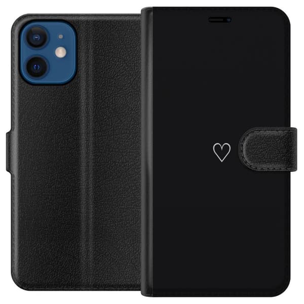 Kompatibelt Plånboksfodral till Apple iPhone 12 Hjärta Svart