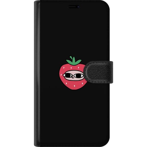 Kompatibel Tegnebogsetui til Google Pixel 8 Pro Rød jordbærfigur med store øjne og legende illustration på sort baggrund sort