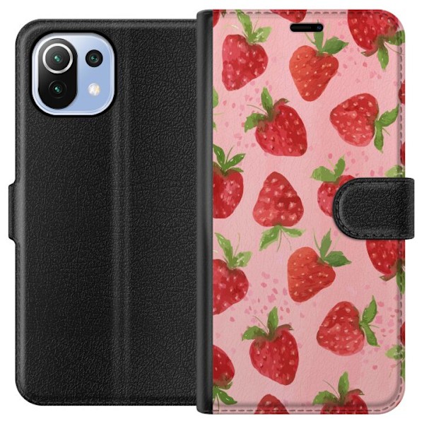 Xiaomi Mi 11 Lite Plånboksfodral Strawberry Dreams – jordgubbsmönster i retrostil
