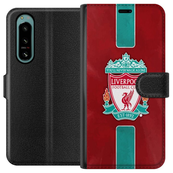 Sony Xperia 5 IV Tegnebogsetui Liverpool FC - Klassisk Fodboldstolthed i Rødt