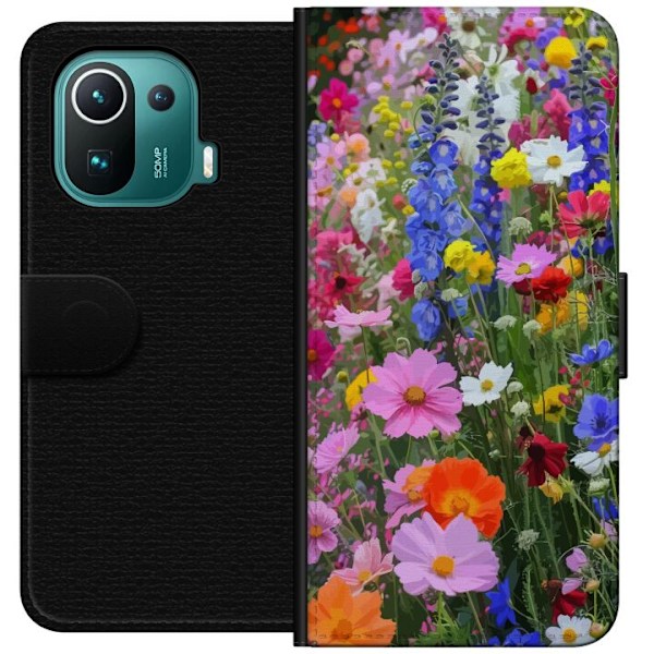 Xiaomi Mi 11 Pro Lompakkokotelo Kukkakuvioinen mobiilikuori kesäisellä niityllä ja luontomaisemalla