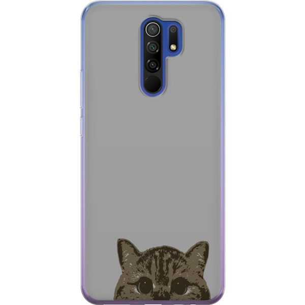 Xiaomi Redmi 9 Läpinäkyvä kuori Harmaa kissan katse - tyylikäs kissa suunnittelu harmaalla taustalla