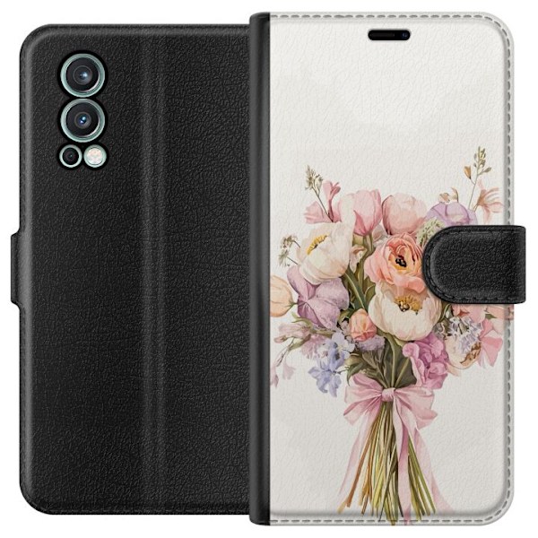 OnePlus Nord 2 5G Lompakkokotelo Kännykkäkuori värikkäällä kukkakimpulla romanttisessa tyylissä