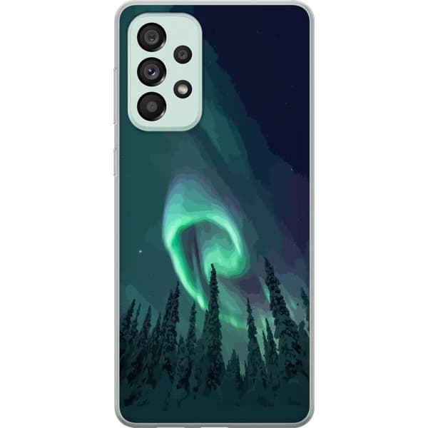 Kompatibelt Mobildeksel til Samsung Galaxy A73 5G Norrsken över vinterlandskap grønn