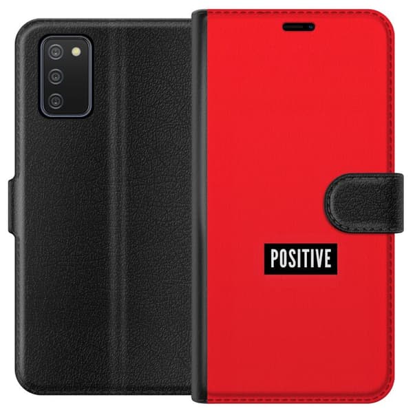 Kompatibelt Plånboksfodral till Samsung Galaxy A02s Positive text röd