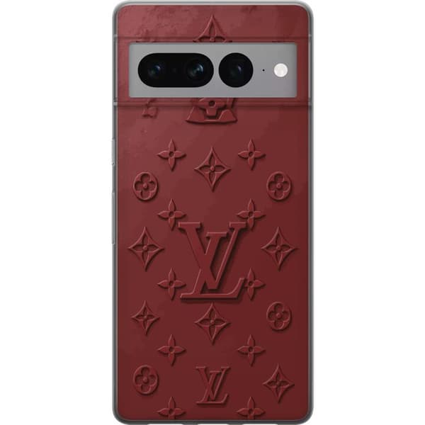 Kompatibelt Mobildeksel til Google Pixel 7 Pro Luksuriøst Louis Vuitton-inspirert monogram i mørkerøde toner rød