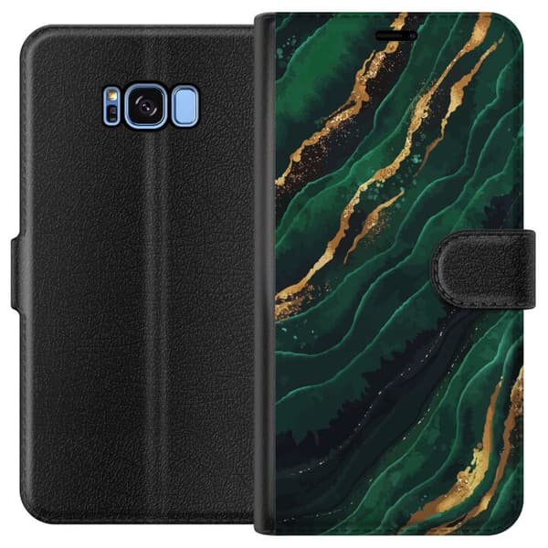 Kompatibelt Plånboksfodral till Samsung Galaxy S8 Marmor Guld Grön