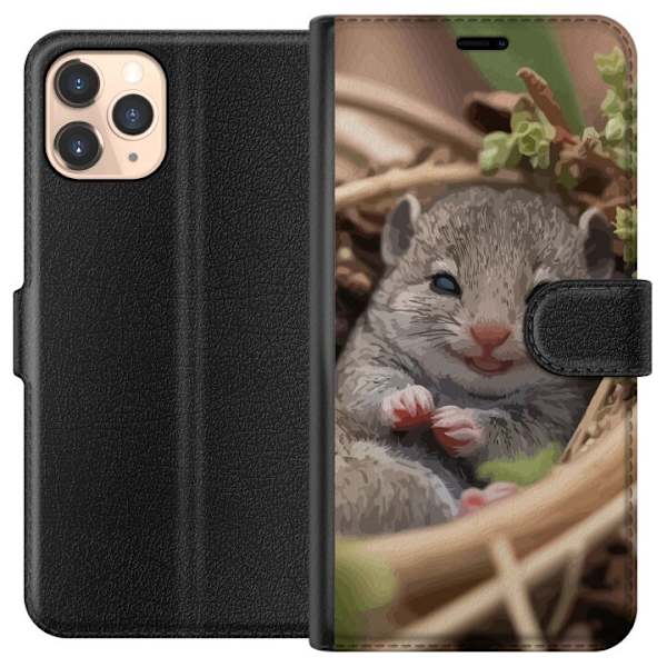 Apple iPhone 11 Pro Plånboksfodral Råtta Leende Djurmotiv Stadsmotiv Urban Grafisk Design Populärt Roligt Motiv Art Stil