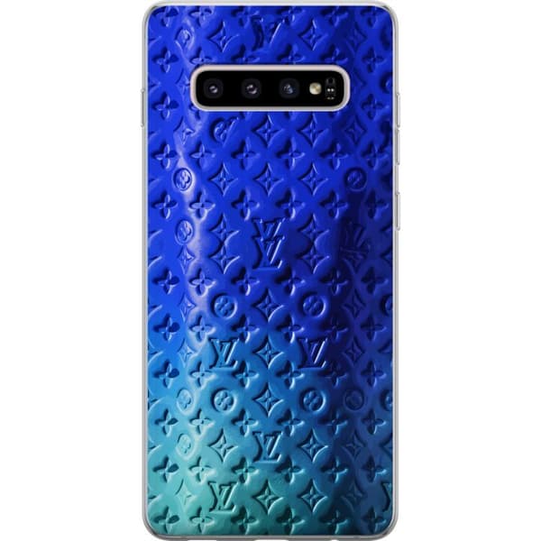 Kompatibelt Mobildeksel til Samsung Galaxy S10+ Blått luksuriøst monogrammønster med elegant preget tekstur blå