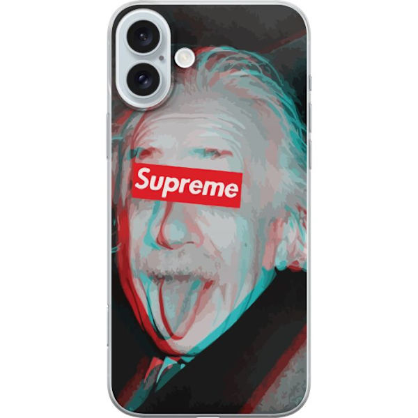 Apple iPhone 16 Plus Genomskinligt Skal Supreme Albert Einstein 3D Motiv Streetwear Design Populär Vetenskap Ikoniskt Grafiskt Urban Art