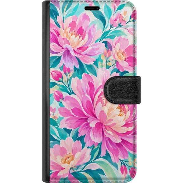 Kompatibelt Lommeboketui til Apple iPhone SE (2016) Rosa blomsterhav – Store blomster i rosa nyanser. Et dekorativt bilde med maleriske detaljer og e rosa