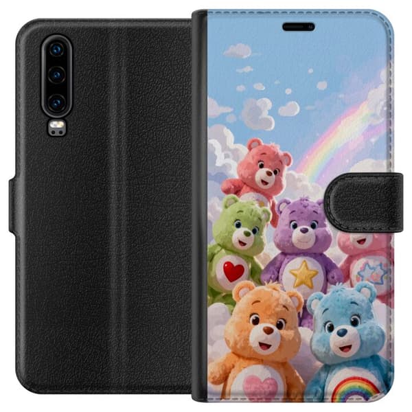 Kompatibelt Lommeboketui til Huawei P30 Färgglada nallar under regnbåge blå