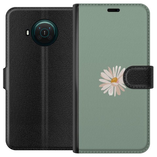 Nokia X10 Lompakkokotelo Vihreä Minimalikukka - tyylikäs kukka vihreällä taustalla