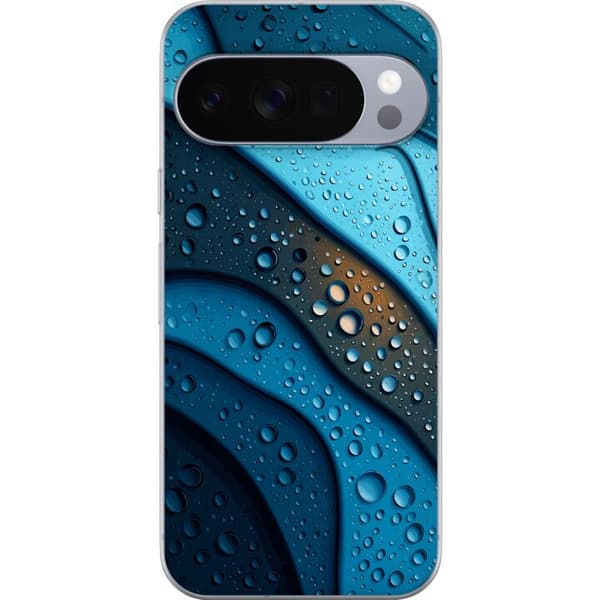 Kompatibelt Mobildeksel til Google Pixel 10 Pro XL Blå abstrakte bølger med glitrende vanndråper i moderne grafisk design blå
