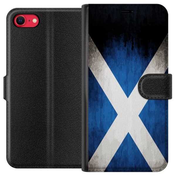 Kompatibelt Plånboksfodral till Apple iPhone 8 Skottlands flagga med grungeeffekt och blå vit design blå