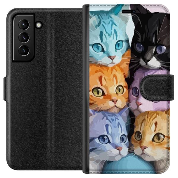 Kompatibel Tegnebogsetui til Samsung Galaxy S21+ 5G Farverige Katte