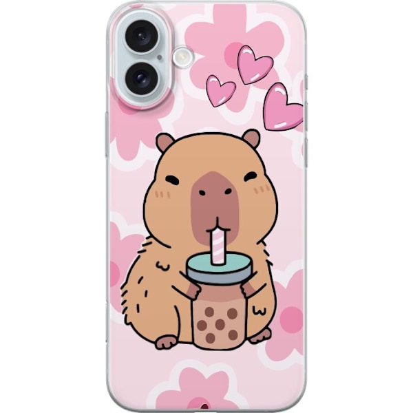 Apple iPhone 16 Plus Gjennomsiktig deksel Kawaii Capybara Hjerteanime Stil Søt Design Dyretema TikTok Populær Gave Jente