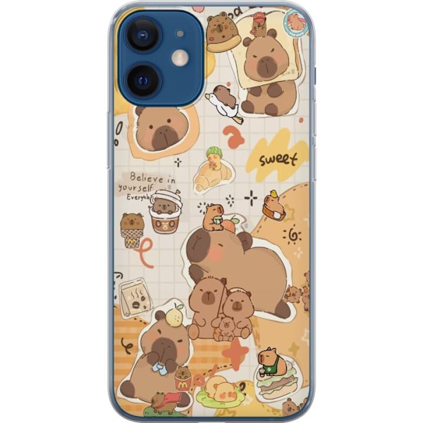 Apple iPhone 12  Genomskinligt Skal Kawaii capybara mobilskal med gulliga djurmotiv