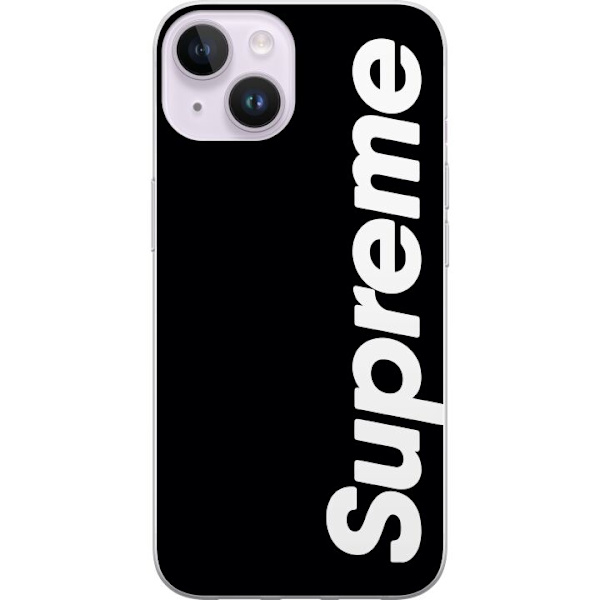 Apple iPhone 14 Genomskinligt Skal Supreme Svart Vit Streetwear Design Klassisk Modeikon Trend Urban Stil Grafiskt Motiv Populär