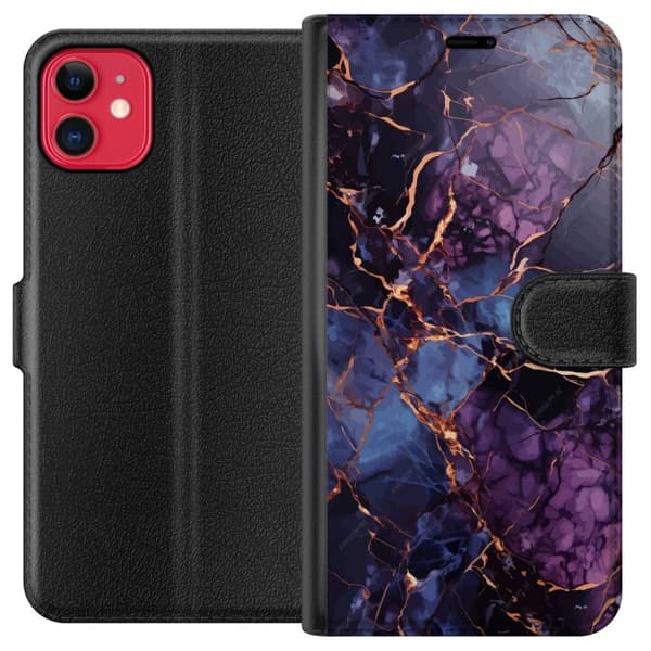 Kompatibel Tegnebogsetui til Apple iPhone 11 Marmor Blå Lilla