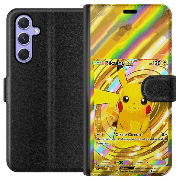 Kompatibelt Lommeboketui til Samsung Galaxy A54 Gullig Pikachu EX samlebilde med regnbueeffekter gull