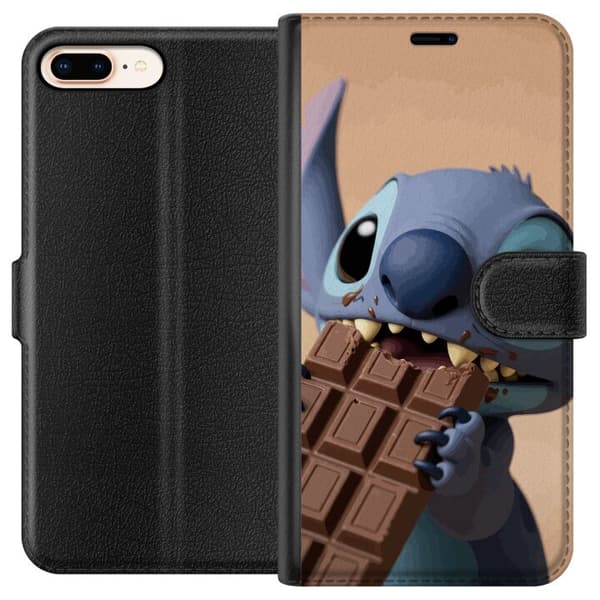 Kompatibelt Lommeboketui til Apple iPhone 8 Plus Søtt blått romvesen som spiser en stor sjokoladeplate blå