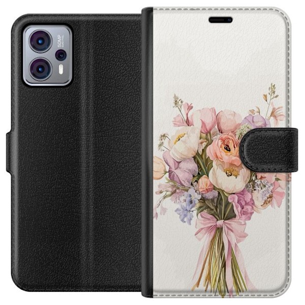 Motorola Moto G23 Lompakkokotelo Kännykkäkuori värikkäällä kukkakimpulla romanttisessa tyylissä