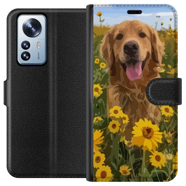 Xiaomi 12 Pro Lompakkokotelo Kultainennoutaja Auringonkukkapelto Koiramotiivi Luonto Kesä Suunnittelu Suosittu Koirarotu Perheen suosikki
