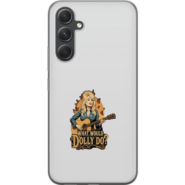 Kompatibelt Mobildeksel til Samsung Galaxy A55 Dolly Parton med gitarr och fjärilar grå
