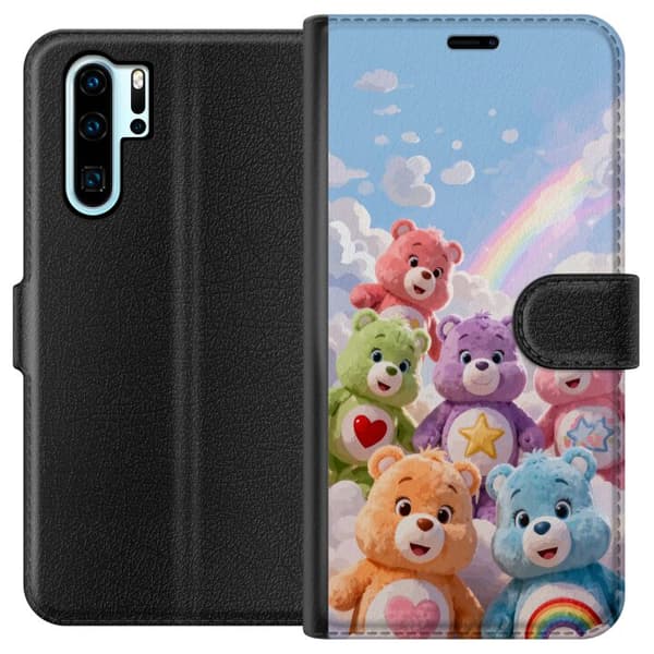 Kompatibel Tegnebogsetui til Huawei P30 Pro Søde farverige bamser med hjerter, stjerne og regnbue blandt bløde skyer blå
