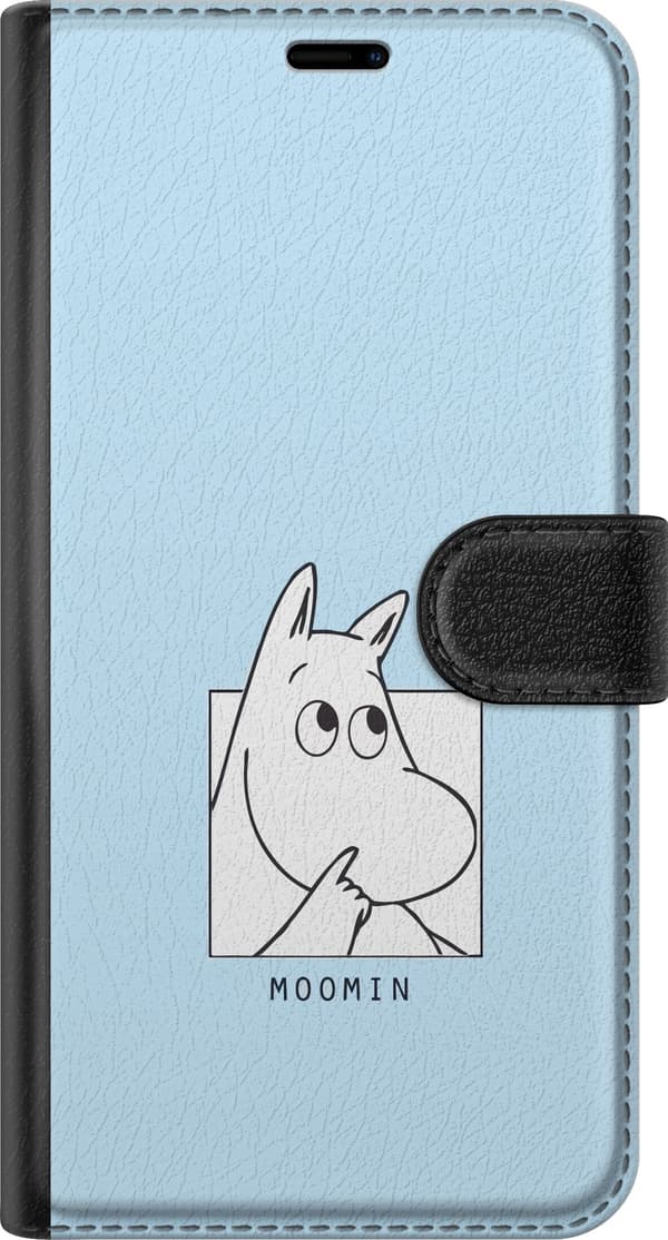 Kompatibel Tegnebogsetui til Samsung Galaxy A72 5G Mumitrolden i sort-hvid illustration mod lyseblå baggrund blå