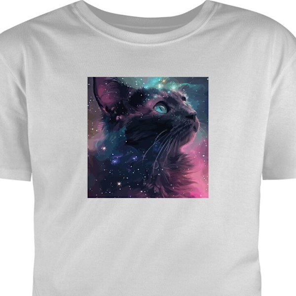 Barn-T-shirt | Bekväm T-shirt för Barn Katten i Galaxen grå 9-11 År