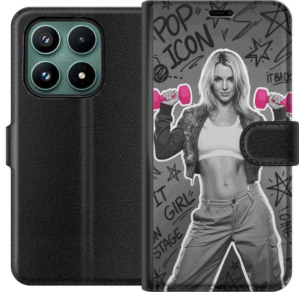 Kompatibel Tegnebogsetui til Xiaomi 17 Blond popartist i sort-hvid med lyserøde håndvægte og graffiti mod grå baggrund grå