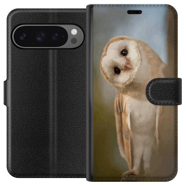 Google Pixel 9 Pro XL Tegnebogsetui Ugle Nysgerrig Blik Fuglemotiv Skov Natur Grafisk Design Populært Motiv Dyr Tema Dekoration