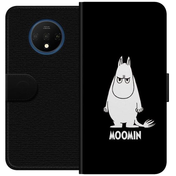 Kompatibel Tegnebogsetui til OnePlus 7T Mumitrolden med en bestemt mine mod sort baggrund i minimalistisk stil sort