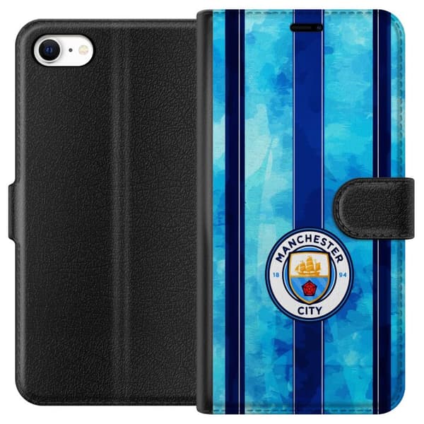 Kompatibel Tegnebogsetui til Apple iPhone 6 Stort cirkelformet fodboldemblem mod lyseblå og mørkeblå lodrette striber med subtil tekstur blå