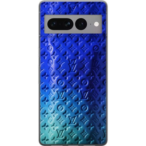 Kompatibelt Mobildeksel til Google Pixel 7 Pro Blått luksuriøst monogrammønster med elegant preget tekstur blå