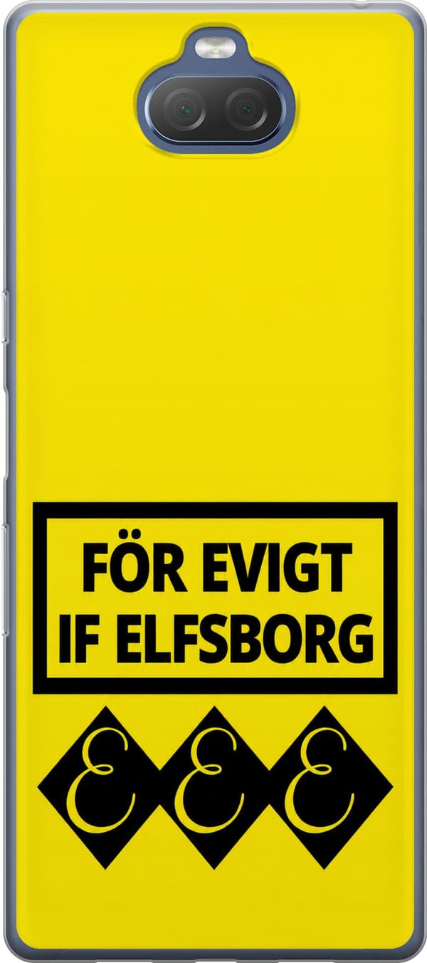 Kompatibel Mobilcover til Sony Xperia 10 Plus Gul evighedstekst - Sort supportertekst i rektangulær ramme over tre sorte symboler på gul baggrund gul