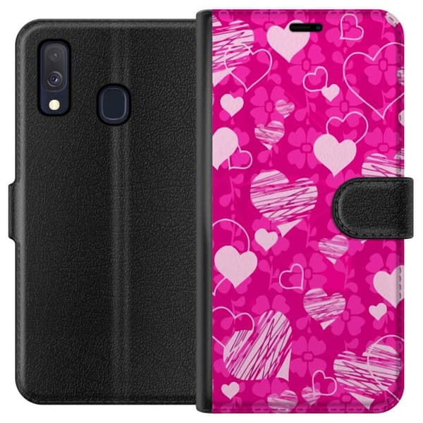 Kompatibelt Plånboksfodral till Samsung Galaxy A40 PopHeartPattern