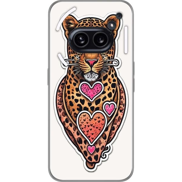 Kompatibel Mobilcover til Nothing Phone (2a) Plus Illustreret leopard med lyserøde og orange hjerter, sorte pletter og dekorative detaljer orange