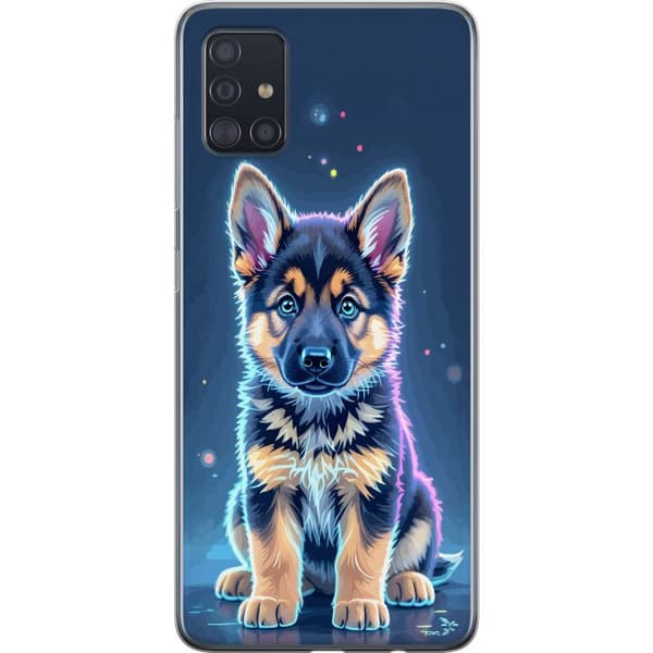 Kompatibelt Mobildeksel til Samsung Galaxy A51 Neonlyst schäfervalp med blå og lilla lys-effekter blå