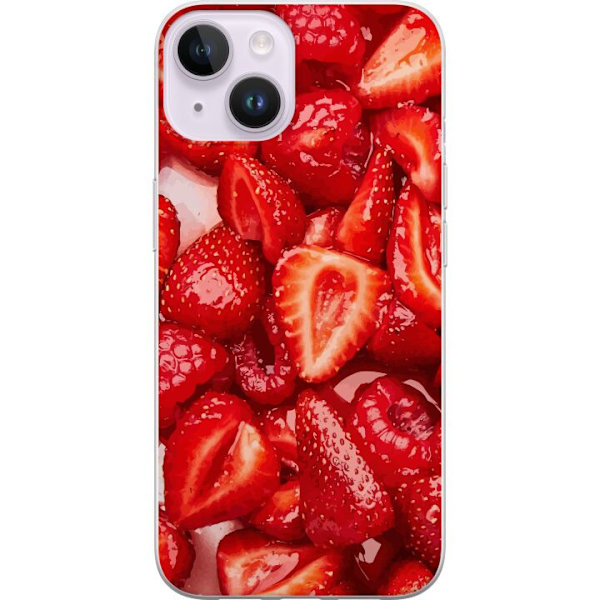 Apple iPhone 15 Plus Läpinäkyvä kuori Mansikkakuviointi - makea motiivi kesäfiiliksellä