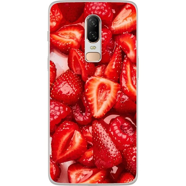 OnePlus 6 Läpinäkyvä kuori Mansikkakuviointi - makea motiiv