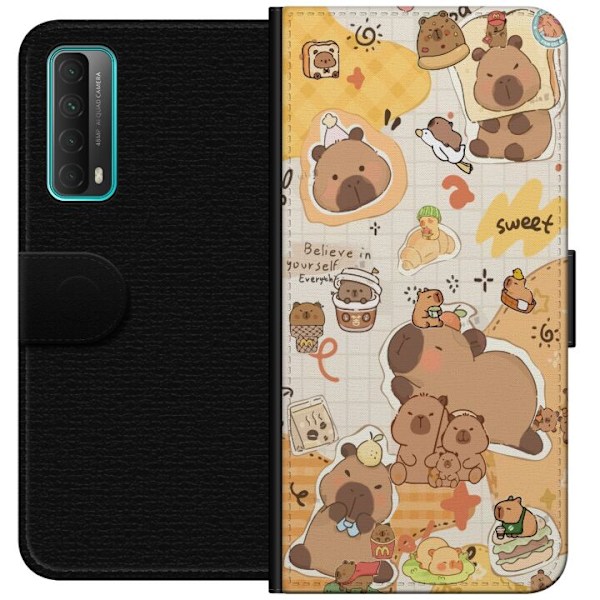 Huawei P smart 2021 Plånboksfodral Kawaii capybara mobilskal med gulliga djurmotiv